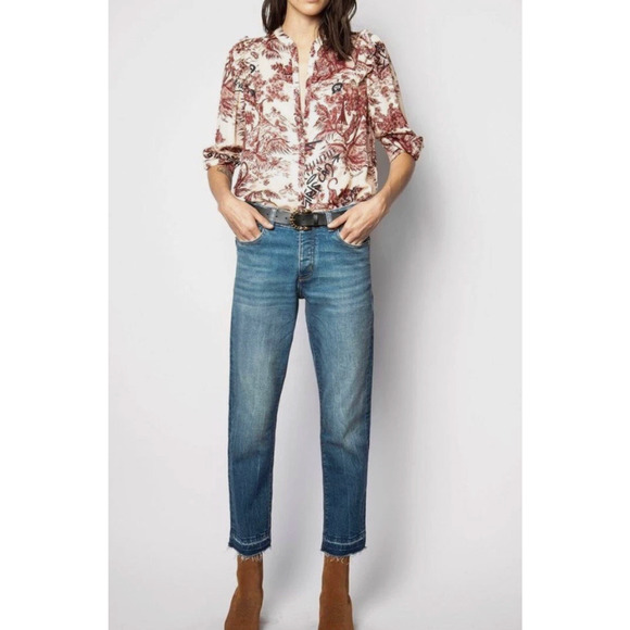 ZADIG & VOLTAIRE TYGG JOUY SATIN BLOUSE in TOILE $378 PALM LEOPARD MADE IN ITALY - Picture 1 of 9